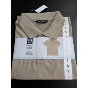 Men's Stretch Pique Polo Shirt Classic Fit Tan Size S